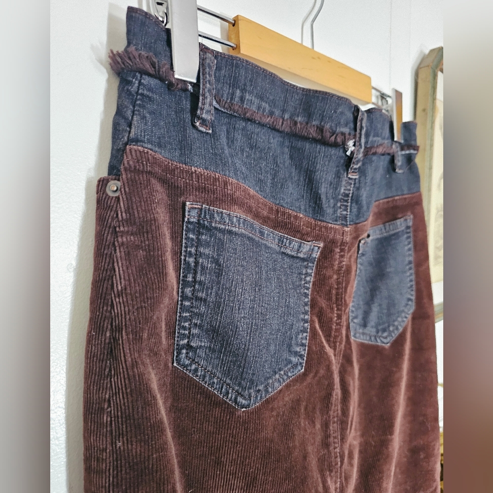 BEDO Y2K Patchwork Black Brown Corduroy Denim Skirt Goth Boho - Picture 7 of 10